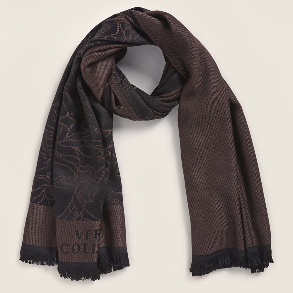 NWT VERSACE COLLECTION BLACK&BROWN FRINGE SHAWL